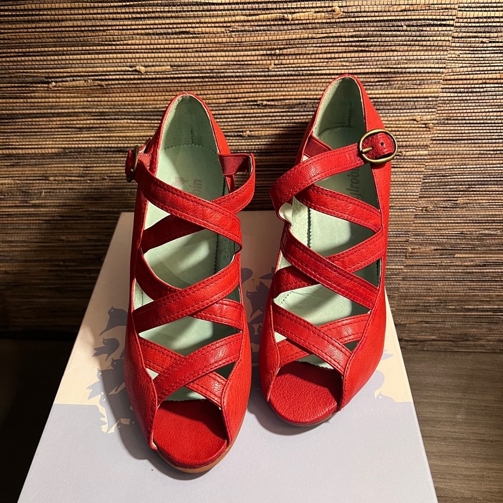 Anthro Farylrobin Red Strappy Heels
